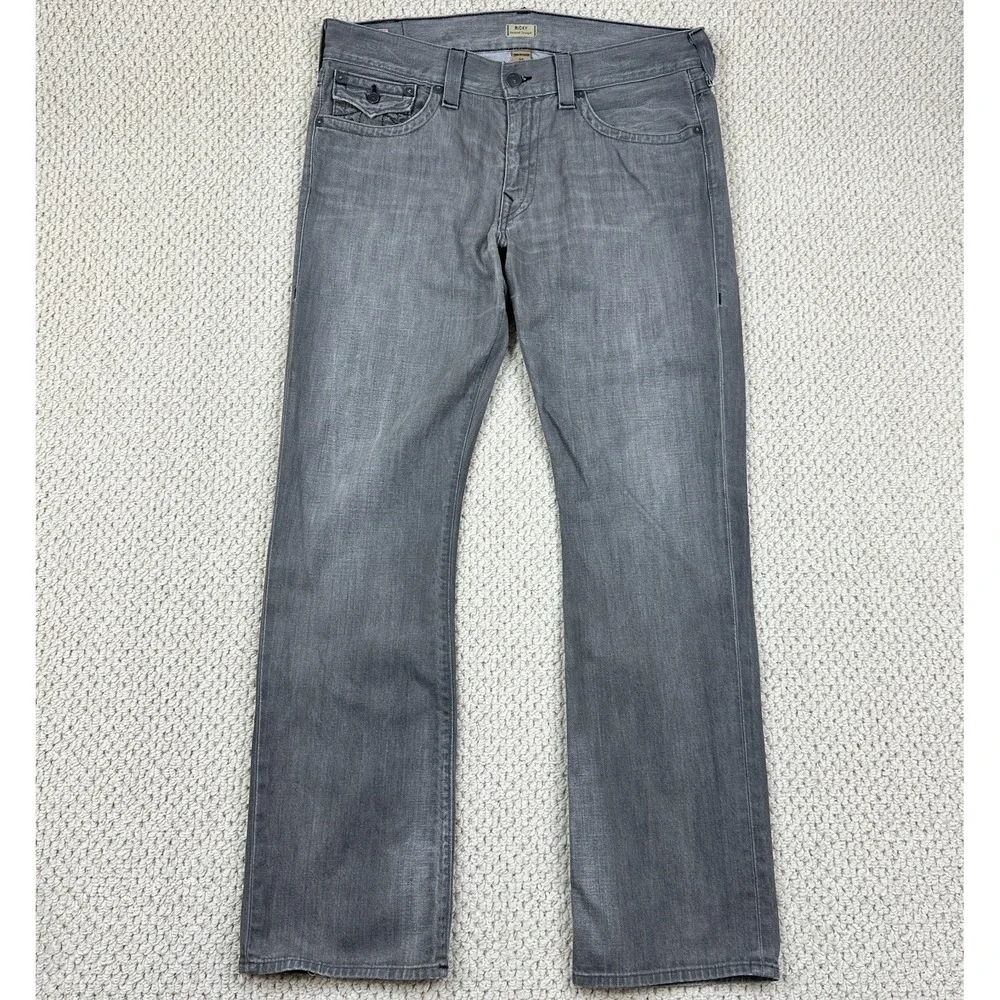 True Religion Jeans 36 (Fits 37x34) Gray Wash Ricky Relaxed Straight Flap Pocket